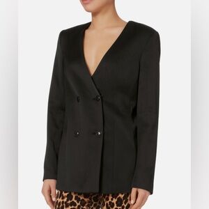 FRAME Double-breasted Satin Black Blazer l Size 6